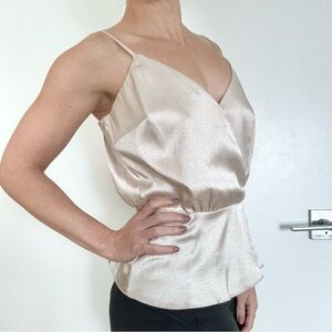 All in Favor Champagne Jacquard Surplice Cami Adjustable Straps Satin Party NYE